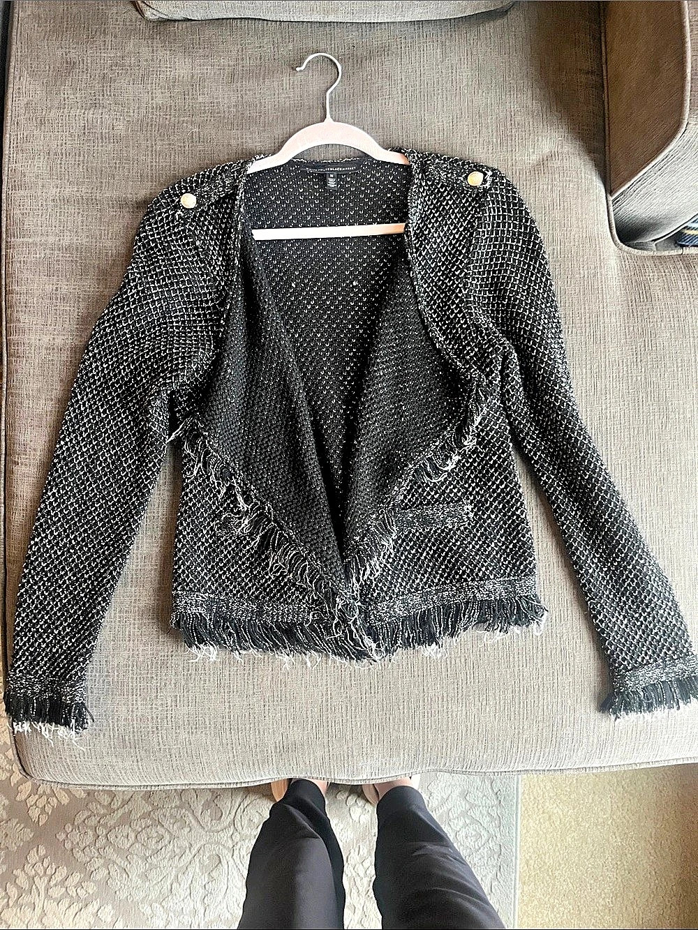 White House Black Market Textured Fringe Jacket Black & White Size Medium